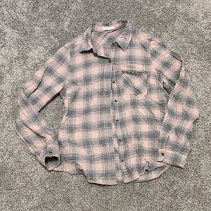 Maurices Casual Pink and Gray Checkered Shirt